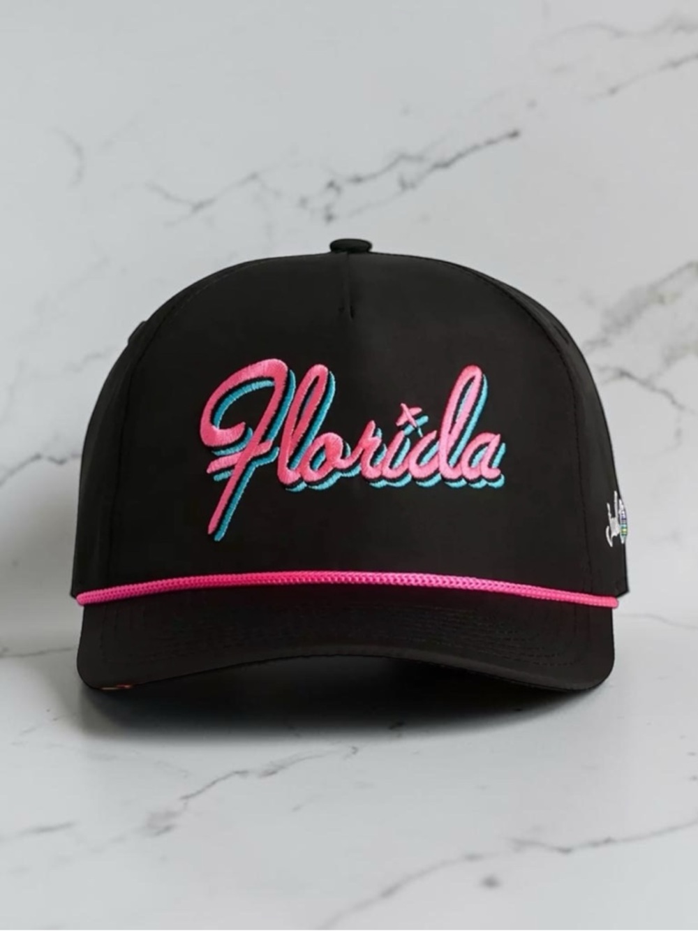 NWT Bad Birdie Florida Script Rope Golf Hat Snapback Black Pink Blue